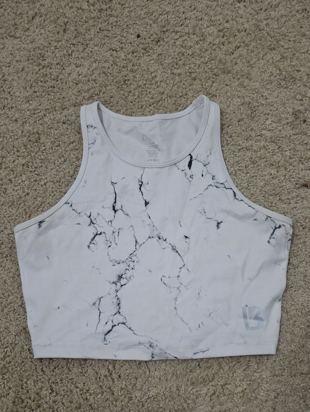 BuffBunny White Marble Racerback Crop Top